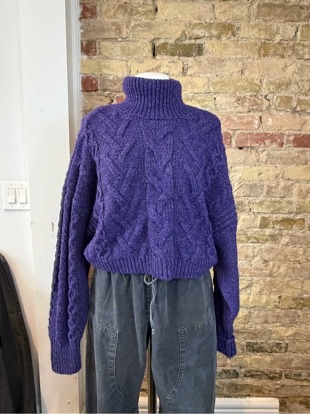 Purple Cable Knit wool blend Turtleneck Sweater - Women's